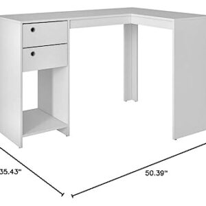 Manhattan Comfort Palermo Classic L-Shaped Office Work Desk With 2 Drawers and 1 Cubby, White