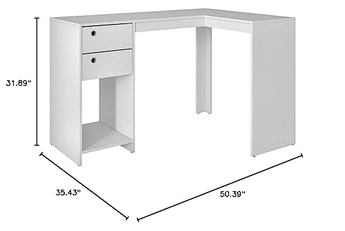 Manhattan Comfort Palermo Classic L-Shaped Office Work Desk With 2 Drawers and 1 Cubby, White