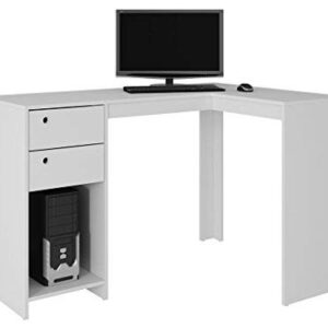 Manhattan Comfort Palermo Classic L-Shaped Office Work Desk With 2 Drawers and 1 Cubby, White