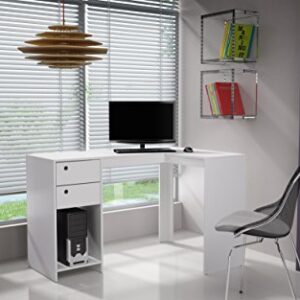 Manhattan Comfort Palermo Classic L-Shaped Office Work Desk With 2 Drawers and 1 Cubby, White