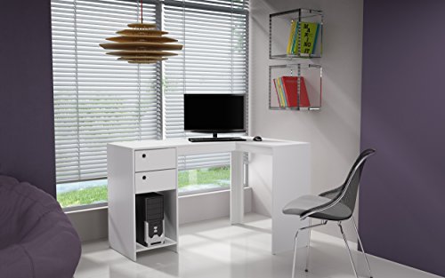 Manhattan Comfort Palermo Classic L-Shaped Office Work Desk With 2 Drawers and 1 Cubby, White