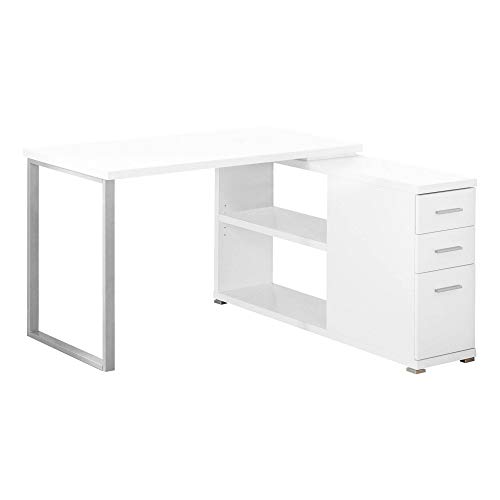 Monarch Specialties Computer L-Shaped-Left or Right Set Up-Contemporary Style Corner Desk with Open Shelves and Drawers, 48" L, White