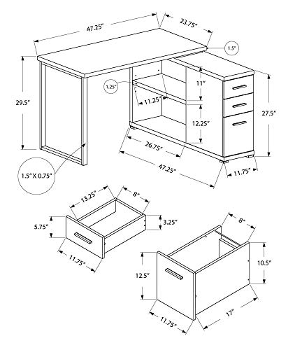 Monarch Specialties Computer L-Shaped-Left or Right Set Up-Contemporary Style Corner Desk with Open Shelves and Drawers, 48" L, White