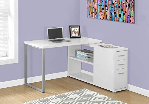 Monarch Specialties Computer L-Shaped-Left or Right Set Up-Contemporary Style Corner Desk with Open Shelves and Drawers, 48" L, White