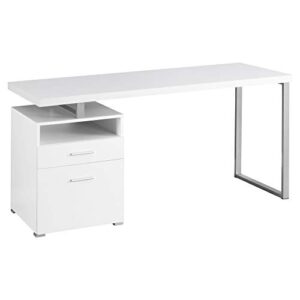 monarch specialties computer writing desk for home & office laptop table with drawers open shelf and file cabinet-left or right set up, 60" l, white