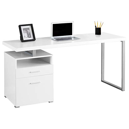 Monarch Specialties Computer Writing Desk for Home & Office Laptop Table with Drawers Open Shelf and File Cabinet-Left or Right Set Up, 60" L, White