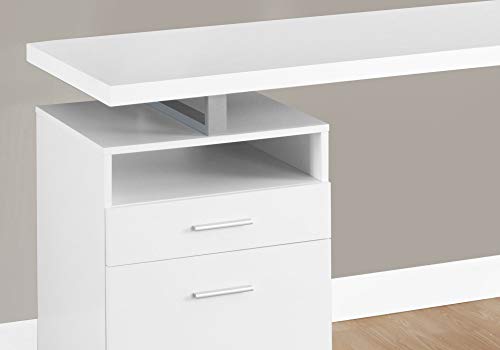 Monarch Specialties Computer Writing Desk for Home & Office Laptop Table with Drawers Open Shelf and File Cabinet-Left or Right Set Up, 60" L, White