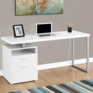 Monarch Specialties Computer Writing Desk for Home & Office Laptop Table with Drawers Open Shelf and File Cabinet-Left or Right Set Up, 60" L, White