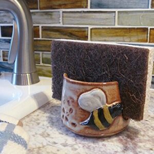 American Made Pottery Kitchen Sponge Holder, Busy Bee Motif