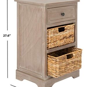 SAFAVIEH Home Collection Carrie White Wash/ Natural Wicker 3-Drawer Storage Nightstand Side Table (Fully Assembled)