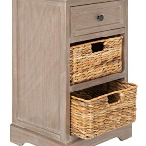 SAFAVIEH Home Collection Carrie White Wash/ Natural Wicker 3-Drawer Storage Nightstand Side Table (Fully Assembled)