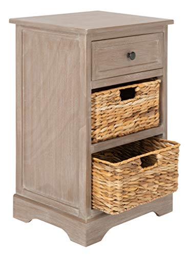 SAFAVIEH Home Collection Carrie White Wash/ Natural Wicker 3-Drawer Storage Nightstand Side Table (Fully Assembled)
