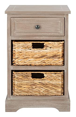 SAFAVIEH Home Collection Carrie White Wash/ Natural Wicker 3-Drawer Storage Nightstand Side Table (Fully Assembled)