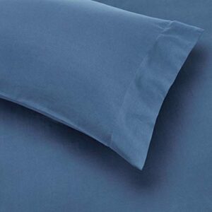 Amazon Basics Lightweight Microfiber Bed-In-A-Bag 5 Piece Comforter Bedding Set, Twin/Twin XL, Blue Calvin Striped