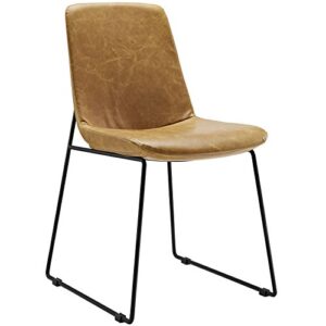 modway invite mid-century modern faux leather upholstered kitchen and dining room chair in tan