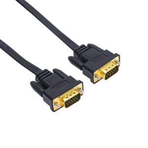 dtech thin computer monitor vga cable 6ft standard 15 pin connector male to male vga cord flat wire for desktop (6 feet, black)
