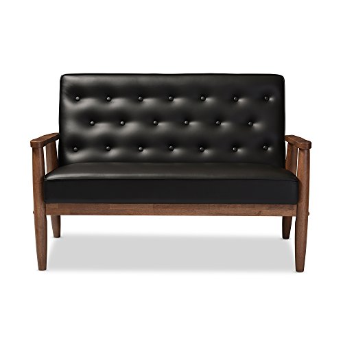 Baxton Studio BBT8013-Black Loveseat Love Seats, Black