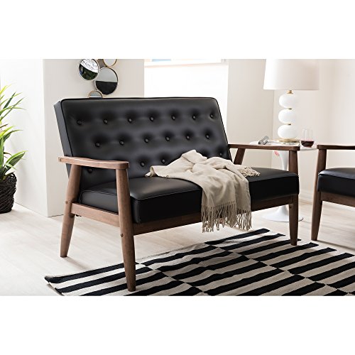 Baxton Studio BBT8013-Black Loveseat Love Seats, Black