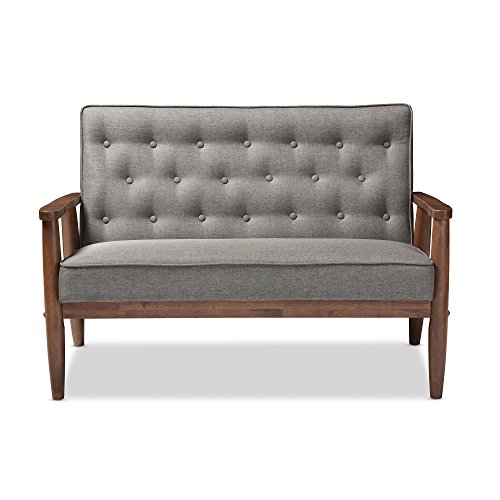 Baxton Studio BBT8013-Grey Loveseat Love Seats, Gray