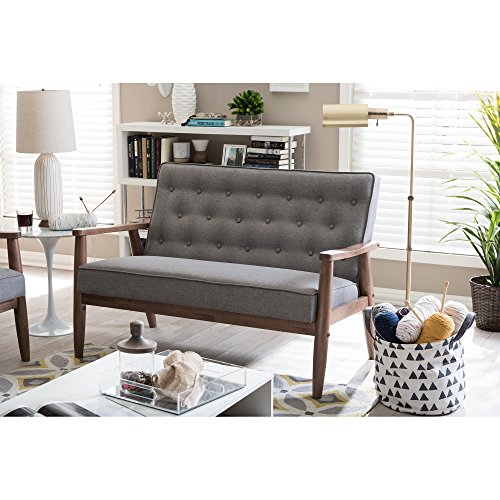 Baxton Studio BBT8013-Grey Loveseat Love Seats, Gray