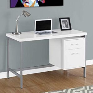 Monarch Specialties Contemporary Laptop Table with Drawer and File Cabinet Home & Office Computer Desk-Metal Legs, 48" L, White-Silver