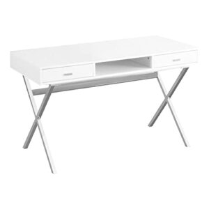 monarch specialties laptop table with drawers and open shelf computer, writing desk, metal sturdy legs, 48" l, glossy white