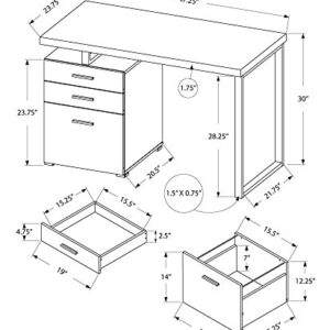 Monarch Specialties Left or Right Facing 47-Inch Modern Home Office Computer Study Writing Desk with Filing Drawer, 48"L, Grey & Silver