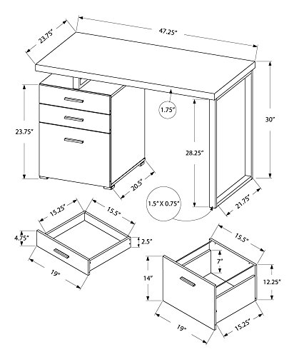 Monarch Specialties Left or Right Facing 47-Inch Modern Home Office Computer Study Writing Desk with Filing Drawer, 48"L, Grey & Silver