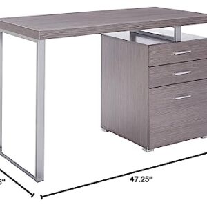 Monarch Specialties Left or Right Facing 47-Inch Modern Home Office Computer Study Writing Desk with Filing Drawer, 48"L, Grey & Silver