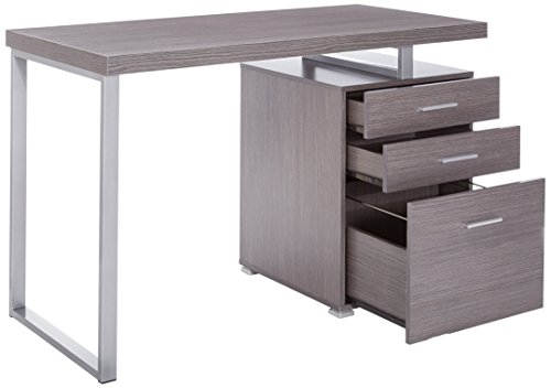 Monarch Specialties Left or Right Facing 47-Inch Modern Home Office Computer Study Writing Desk with Filing Drawer, 48"L, Grey & Silver