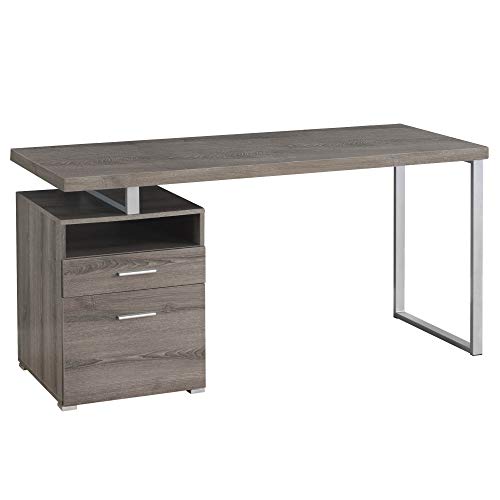 Monarch Specialties Computer Writing Desk for Home & Office Laptop Table with Drawers Open Shelf and File Cabinet-Left or Right Set Up, 60" L, Dark Taupe