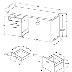 Monarch Specialties Computer Writing Desk for Home & Office Laptop Table with Drawers Open Shelf and File Cabinet-Left or Right Set Up, 60" L, Dark Taupe