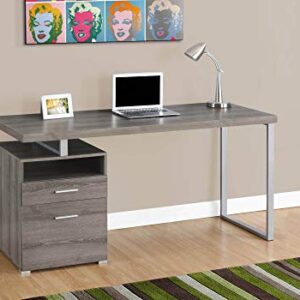 Monarch Specialties Computer Writing Desk for Home & Office Laptop Table with Drawers Open Shelf and File Cabinet-Left or Right Set Up, 60" L, Dark Taupe