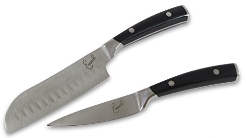 Emeril 2 Piece Knife Set 5 Santoku 3.5 Paring Knife Forged Steel Clad Emerilware (Black)