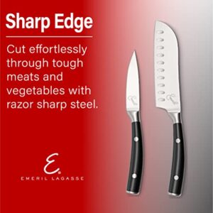 Emeril 2 Piece Knife Set 5 Santoku 3.5 Paring Knife Forged Steel Clad Emerilware (Black)