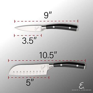 Emeril 2 Piece Knife Set 5 Santoku 3.5 Paring Knife Forged Steel Clad Emerilware (Black)