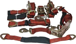4 axle strap tie downs 24" long and 4 ratchet tow straps car haulers - red