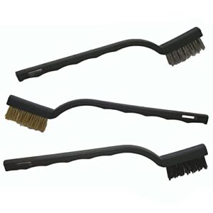 ABN 7in Mini Wire Detail Brush 3pc Set – Nylon, Brass, Stainless Steel – Metal Detail Brushes for Cleaning & Automotive