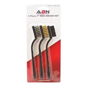 ABN 7in Mini Wire Detail Brush 3pc Set – Nylon, Brass, Stainless Steel – Metal Detail Brushes for Cleaning & Automotive