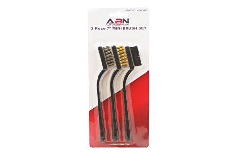 ABN 7in Mini Wire Detail Brush 3pc Set – Nylon, Brass, Stainless Steel – Metal Detail Brushes for Cleaning & Automotive