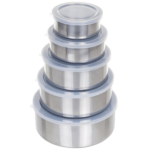 Chef Buddy 5 Piece Stainless Steel Bowl Set with Lids, Silver