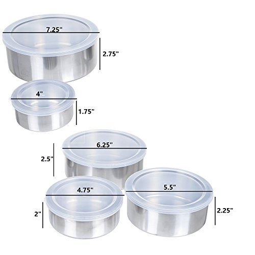 Chef Buddy 5 Piece Stainless Steel Bowl Set with Lids, Silver
