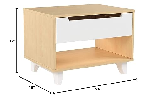 Nordik 1-Drawer Night Stand, White and Natural Maple