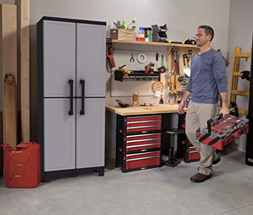Keter Space Winner Resin Garage Storage Cabinet with Doors and Shelves - Perfect for Garage and Basement Organization