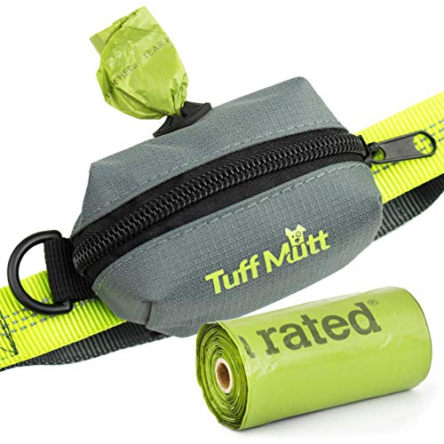 Tuff Mutt Dog Poop Bag Holder for Leash, Accessory For All Leashes, Lightweight Doggie Poop Bag Dispenser Allows For Easy Access To Pet Waste Bags, Includes Earth Rated Doggy Bags for Poop Holders