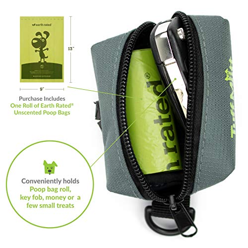 Tuff Mutt Dog Poop Bag Holder for Leash, Accessory For All Leashes, Lightweight Doggie Poop Bag Dispenser Allows For Easy Access To Pet Waste Bags, Includes Earth Rated Doggy Bags for Poop Holders