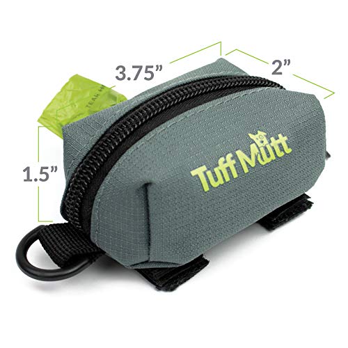 Tuff Mutt Dog Poop Bag Holder for Leash, Accessory For All Leashes, Lightweight Doggie Poop Bag Dispenser Allows For Easy Access To Pet Waste Bags, Includes Earth Rated Doggy Bags for Poop Holders