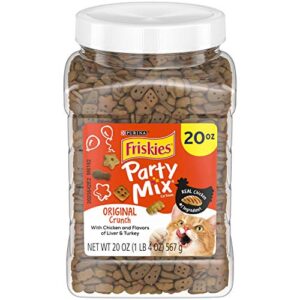 purina friskies made in usa facilities cat treats, party mix original crunch - 20 oz. canister