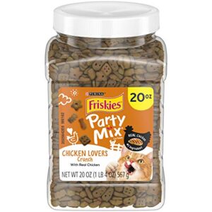 purina friskies made in usa facilities cat treats, party mix chicken lovers crunch - 20 oz. canister