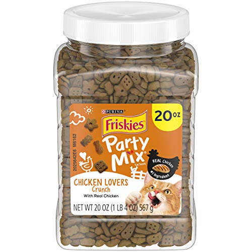 Purina Friskies Made in USA Facilities Cat Treats, Party Mix Chicken Lovers Crunch - 20 oz. Canister